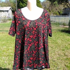 LulaRoe Red & Black Rose Print Tunic Large